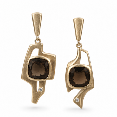 Assymetrical Smoky Quartz Earrings